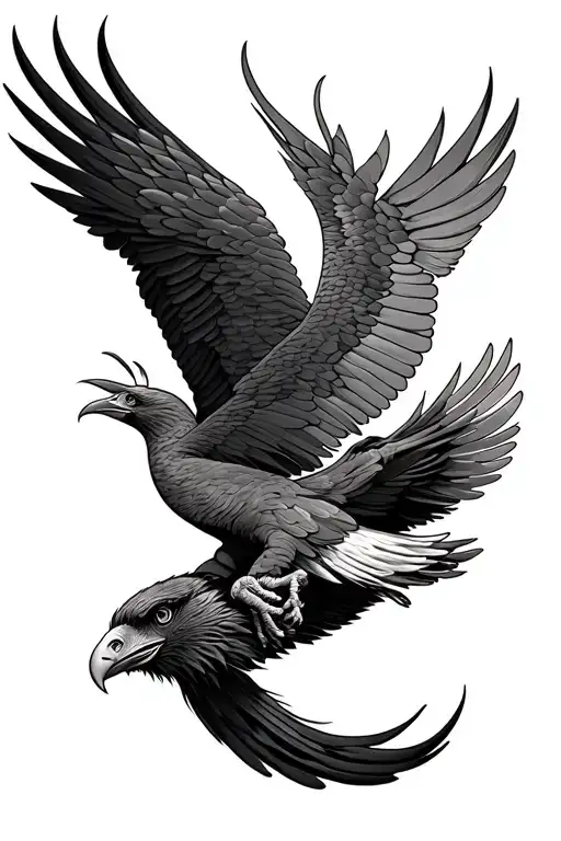 Quetzal Bird And Golden Eagle Intertwined Within