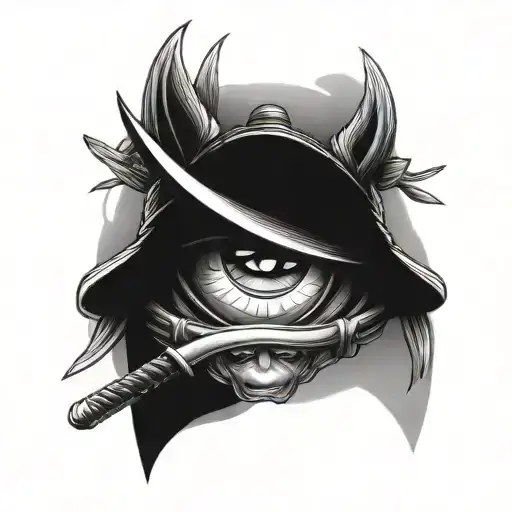 Samurai Eyes Reflecting On Sword