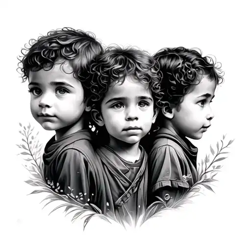 Tattoo Design Of Three Children Only The Lines