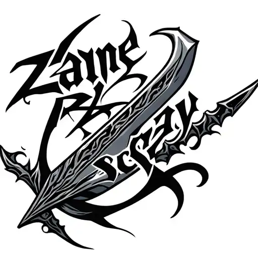 Zane Ray Sczeh In Tribal Font Shaped Like A Sword Emerging