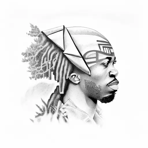 African Tattoo Of A Black Man In The Woods