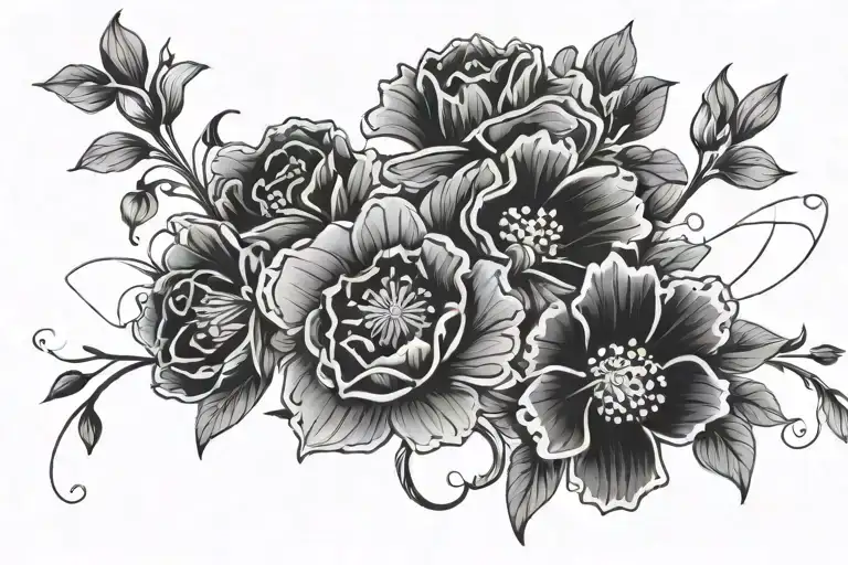 Horizontal Line Of Flowers To Be Used As A Tattoo Background