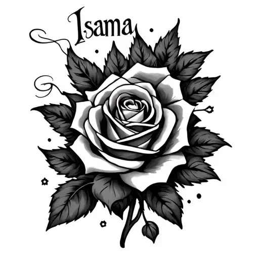 Tattoo Designs With The Name Isama With A Syntax And A Rose In The Chest