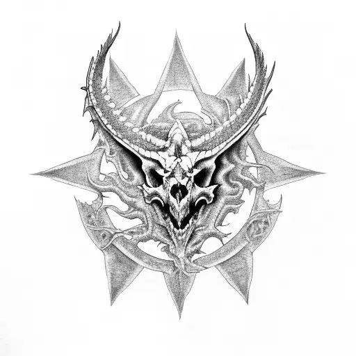 Dragon Skull With Wind Rose Behind