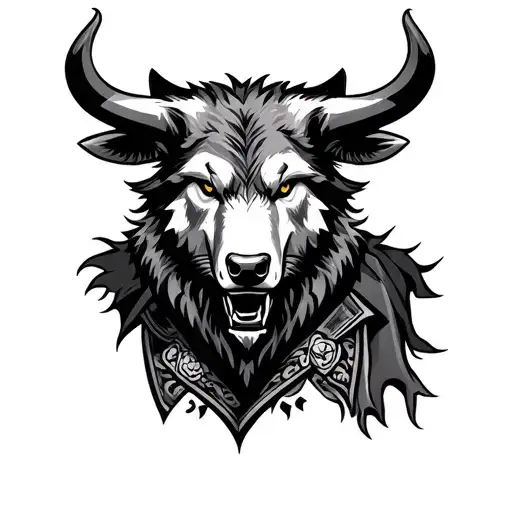 Wolf Hyde Robe On A Ox Head