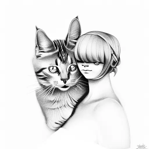 A Silhouette Of A Mother Holding Her Daughter In One Arm And A Cat In The Other