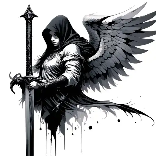 Dark Angel With A Hood Holding A Sword