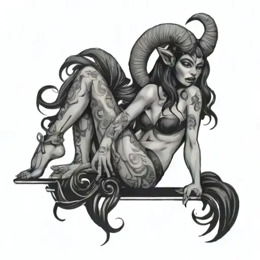 Sexy Aries Black Demon Woman Sitting
