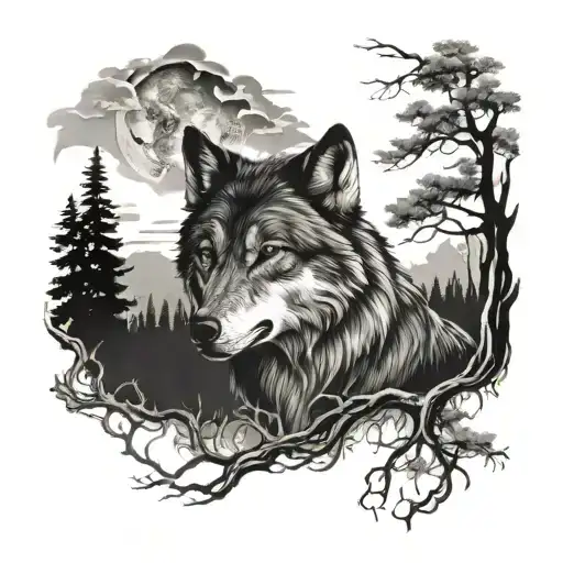 Wolf Blended By Trees