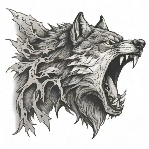 Snarling Wolf Blended By Treees