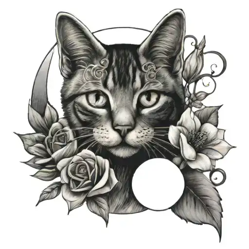 Flowers With Moon And Cat