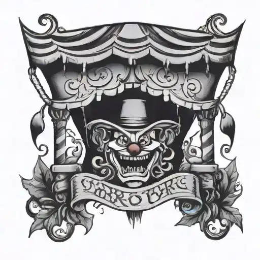 Horror Circus Tent With Vines And Clown Faces Peeking And Laughing Cartoon