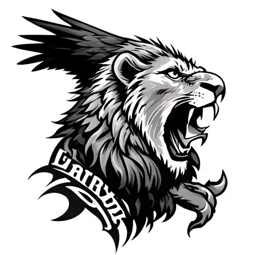 Fierce Lion Roaring And Eagle