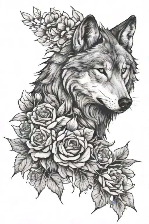Wolf With Flowers