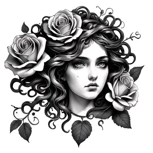 Medusa And Roses Intertwined Representing Strength