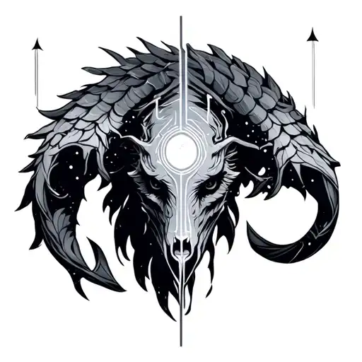 Cyber Computer Aries Sign Zodiac Tatoo Design