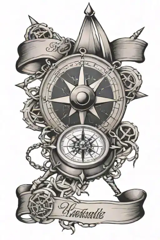 Nautical Compass With Chain And Banners Wrapped