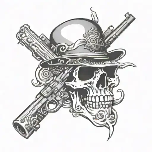 Chicano Style Skull And Gun