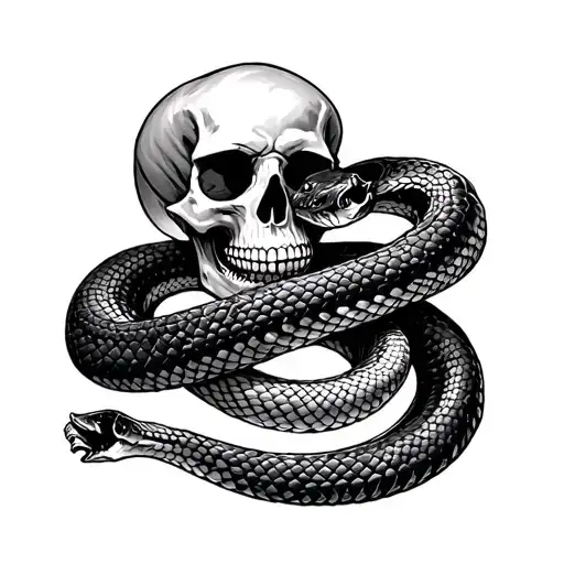 Skull And Viper Snake Wrapped