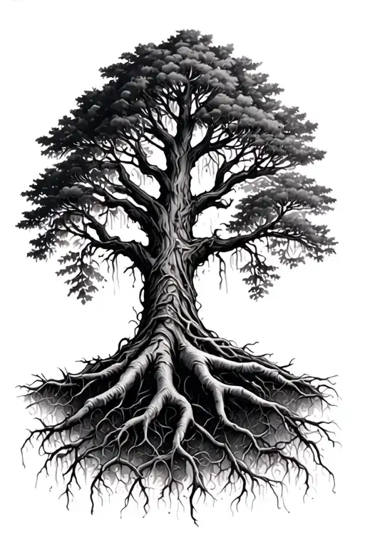 Tree With Roots Reaching Down Fingers