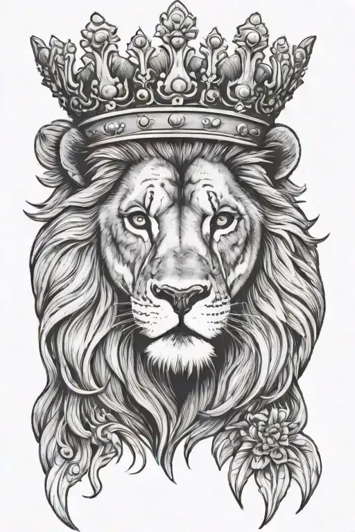 Lion And Baby Lion Wearing A Crown