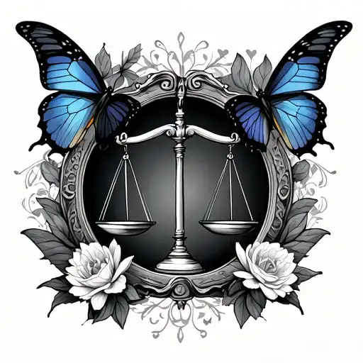 Law Scales And Love And Butterflies Surrounding