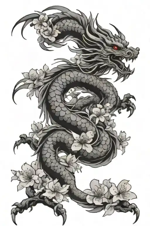 Japanese Dragon Cherry Blossom Petals Falling