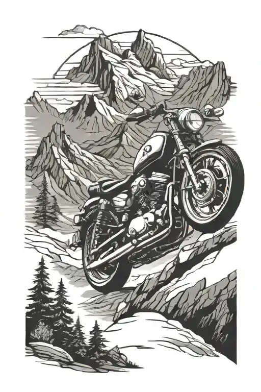 Motorcycle On Mountain Road Leading