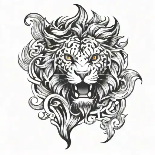 Leo Hardcore Themed Tattoo Elements Fire And Earth