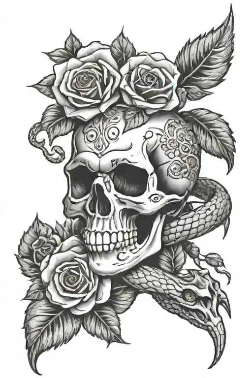 Skull And Roses And Snake