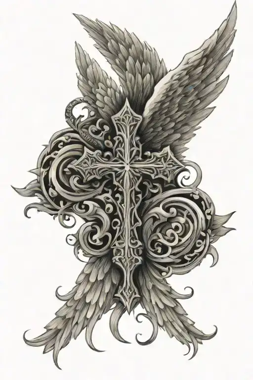 Cross With Angel Wings On The Whole Back