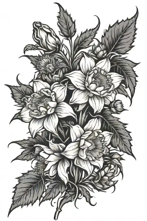 Daffodil And Scottish Thistle Tied Together