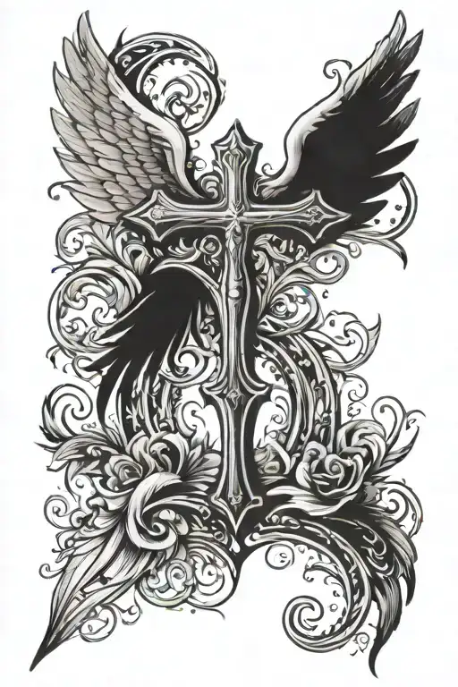 Cross With Angel Wings On The Whole Back