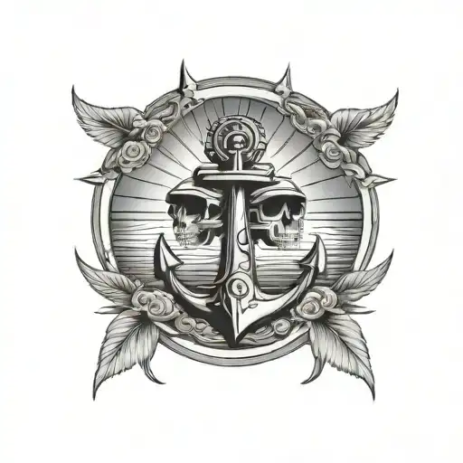 Anchor Palmthree Skull Sun Setting