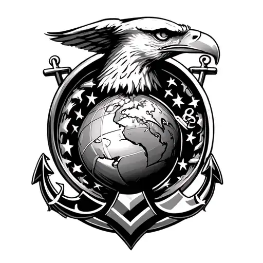 Eagle Globe And Anchor Inside A Usmc Sergeant Cheveron
