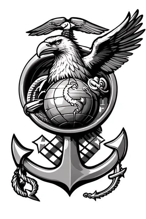 Eagle Globe And Anchor Inside A Usmc Sergeant Cheveron