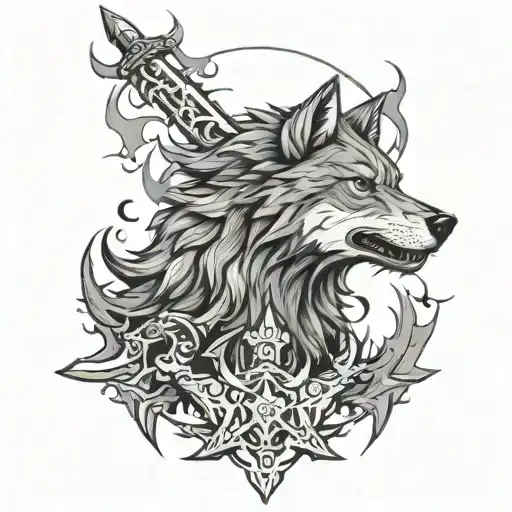 Wolf Head Berserk Sacrifice Mark Sround Sword