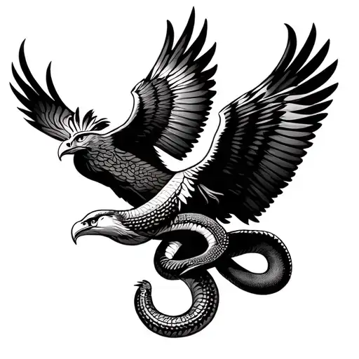 Aztec Eagle And Aztec Snake Battling Each Other Mid Air