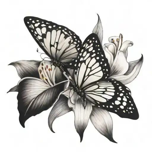 Two Butterflies On A Lily Flower