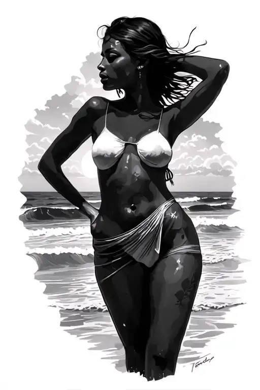 Woman On Beach Sunset