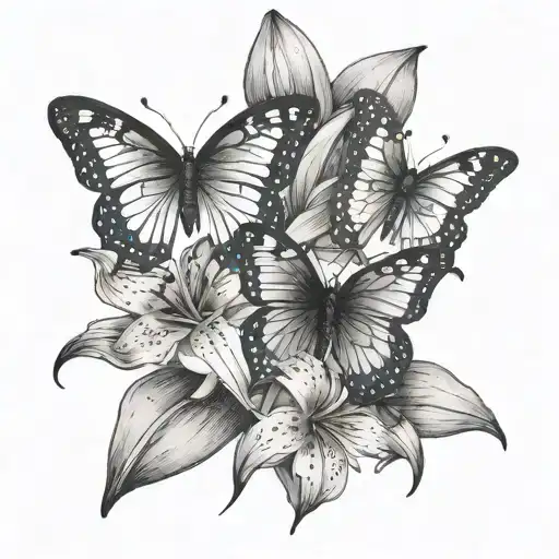 Two Butterflies On A Lily Flower Cute Girl