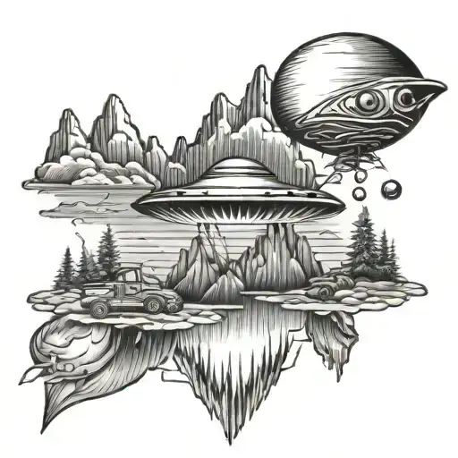 Mountains And Fishing And Ufo