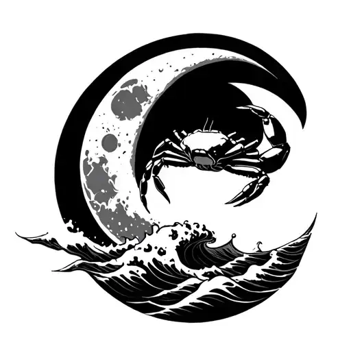 Crab Cancer Zodiac Sign With Moon Sky And Crashing Waves