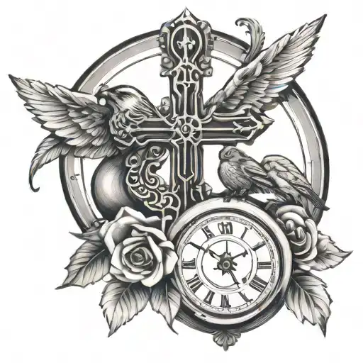 Cross With A Clock And A Animal