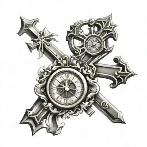 Christian Cross And Clock