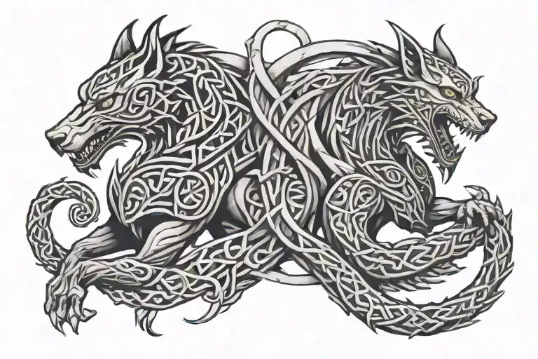 Celtic Wolf And Dragon