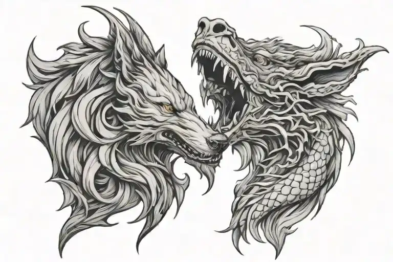 Wolf And Dragon Breathing Fire