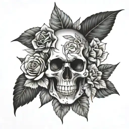 Skull And Roses And Jungle Leafs