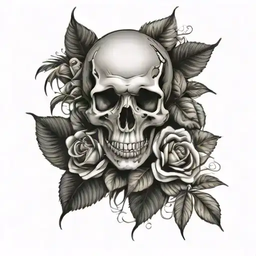 Skull And Roses And Jungle Leafs