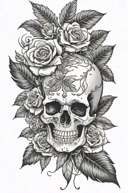 Skull And Roses And Jungle Leafs